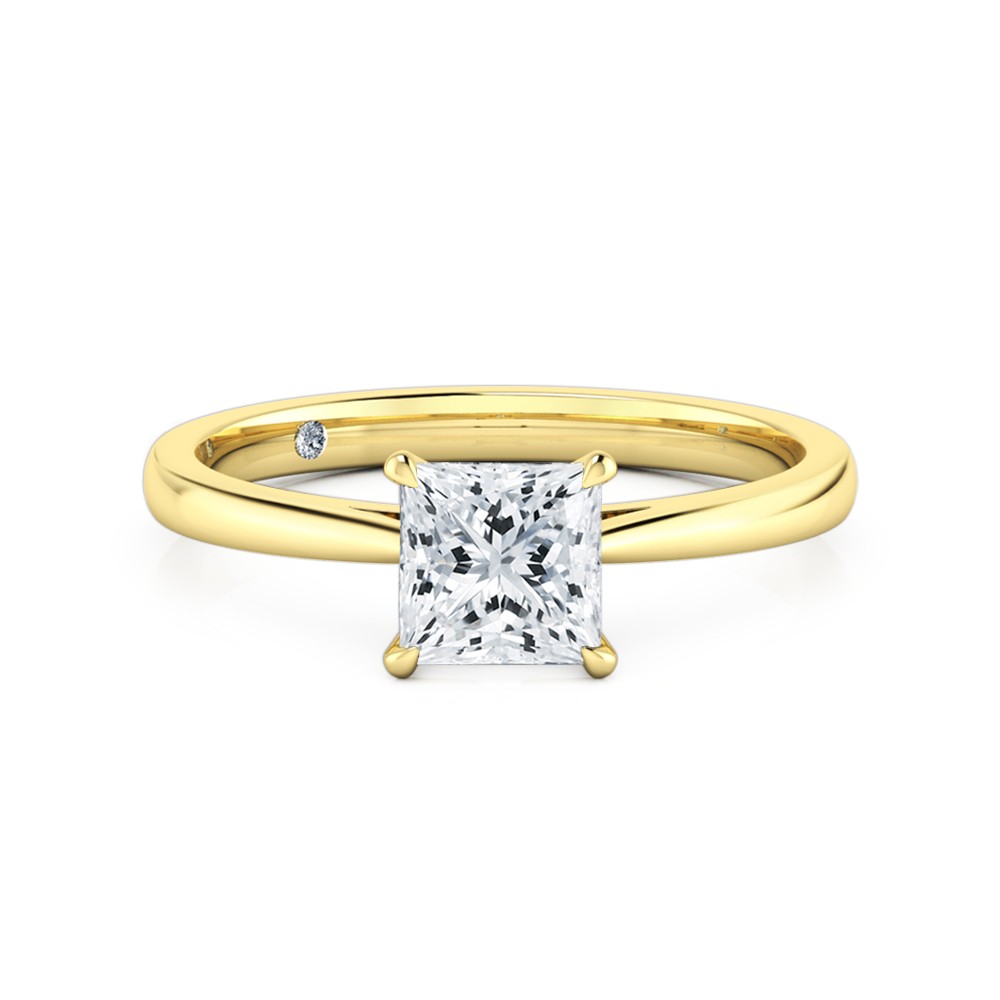 Princess Cut Solitaire Diamond Engagement Ring 18K Yellow Gold