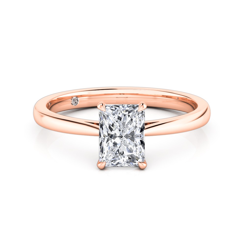 Radiant Cut Solitaire Diamond Engagement Ring 18K Rose Gold