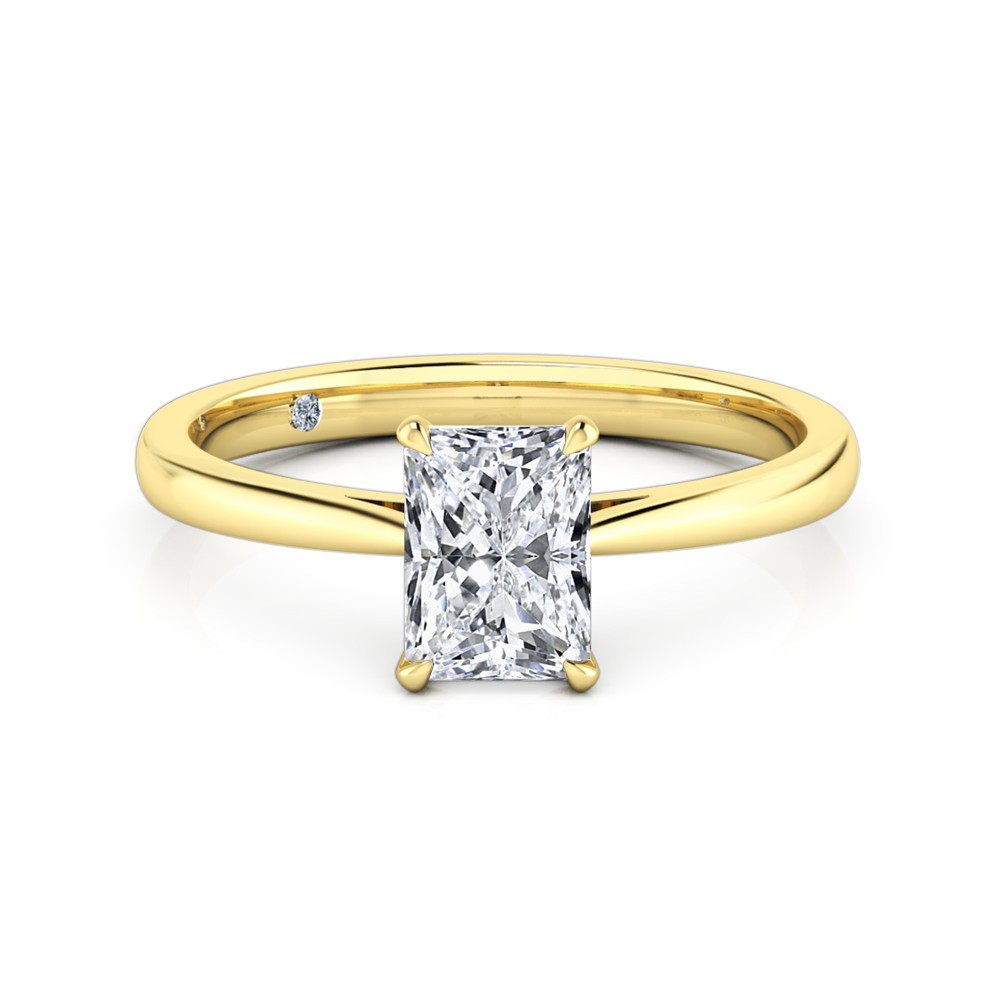 Radiant Cut Solitaire Diamond Engagement Ring 18K Yellow Gold