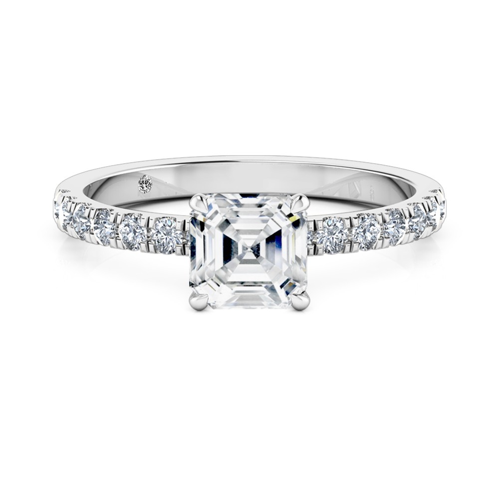 Asscher Cut Diamond Band Diamond Engagement Ring 18K White Gold