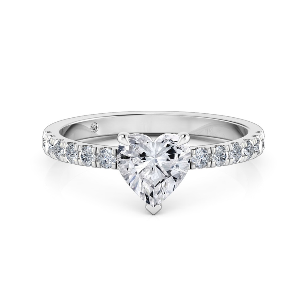 Heart Cut Diamond Band Diamond Engagement Ring 18K White Gold