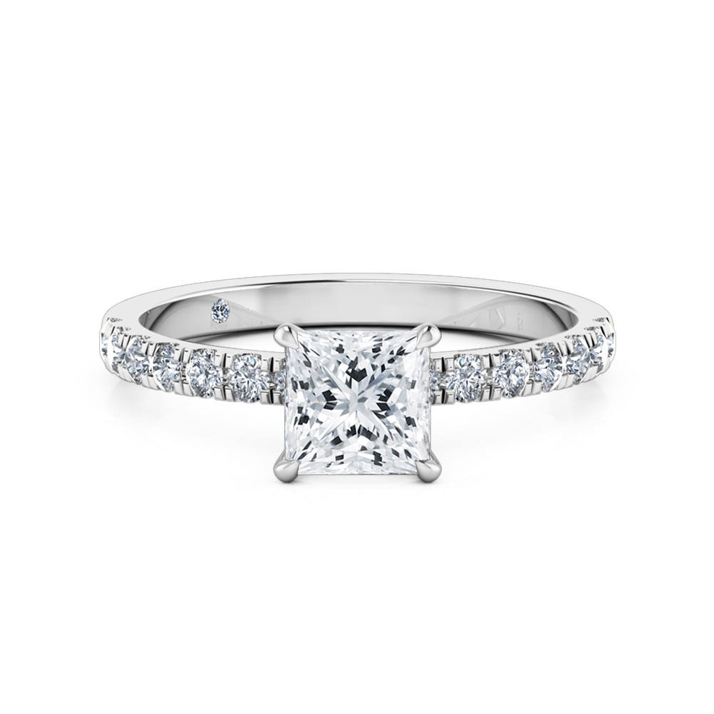 Princess Cut Diamond Band Diamond Engagement Ring 18K White Gold