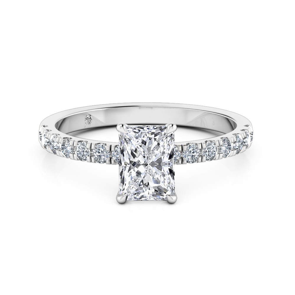 Radiant Cut Diamond Band Diamond Engagement Ring 18K White Gold