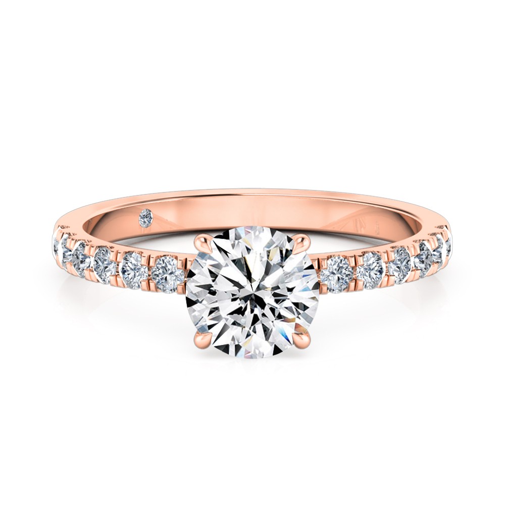 Round Cut Diamond Band Diamond Engagement Ring 18K Rose Gold