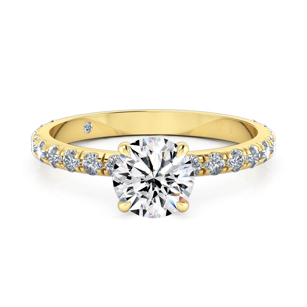 Round Cut Diamond Band Diamond Engagement Ring 18K Yellow Gold