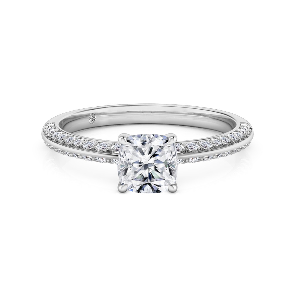 Cushion Cut Diamond Band Diamond Engagement Ring 18K White Gold