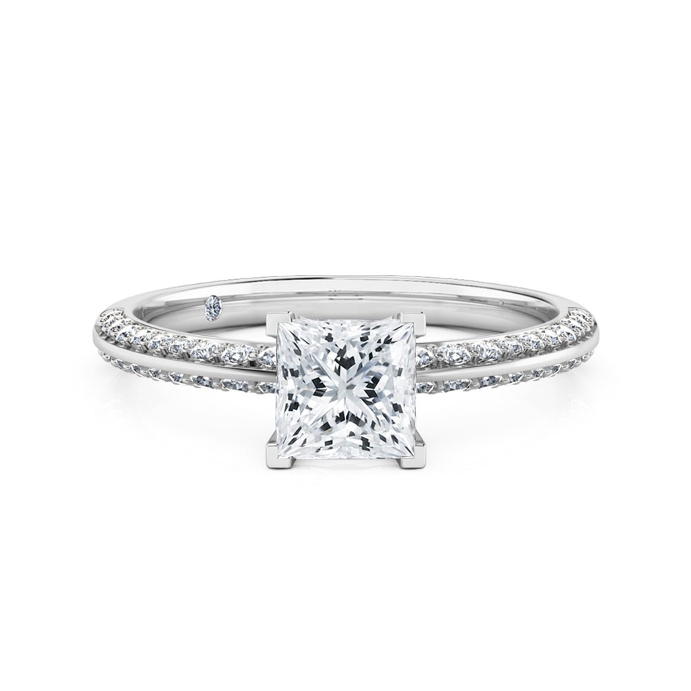 Princess Cut Diamond Band Diamond Engagement Ring 18K White Gold