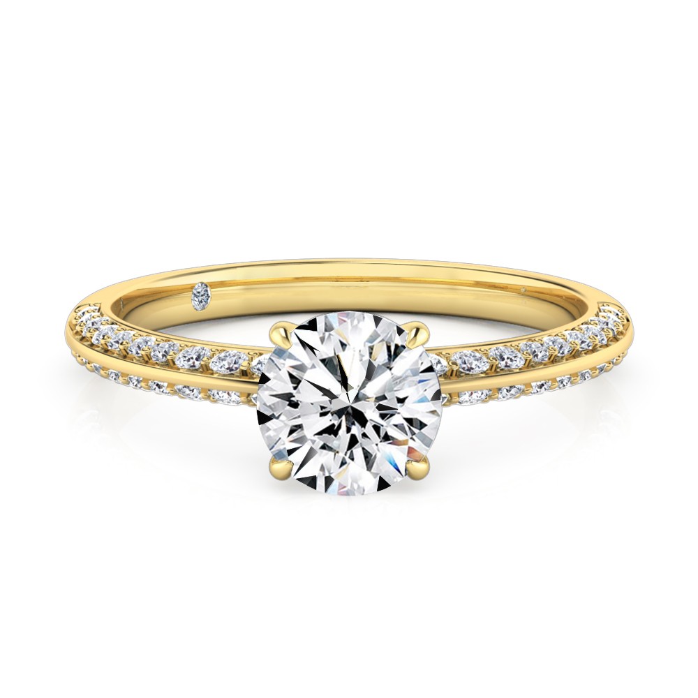 Round Cut Diamond Band Diamond Engagement Ring 18K Yellow Gold