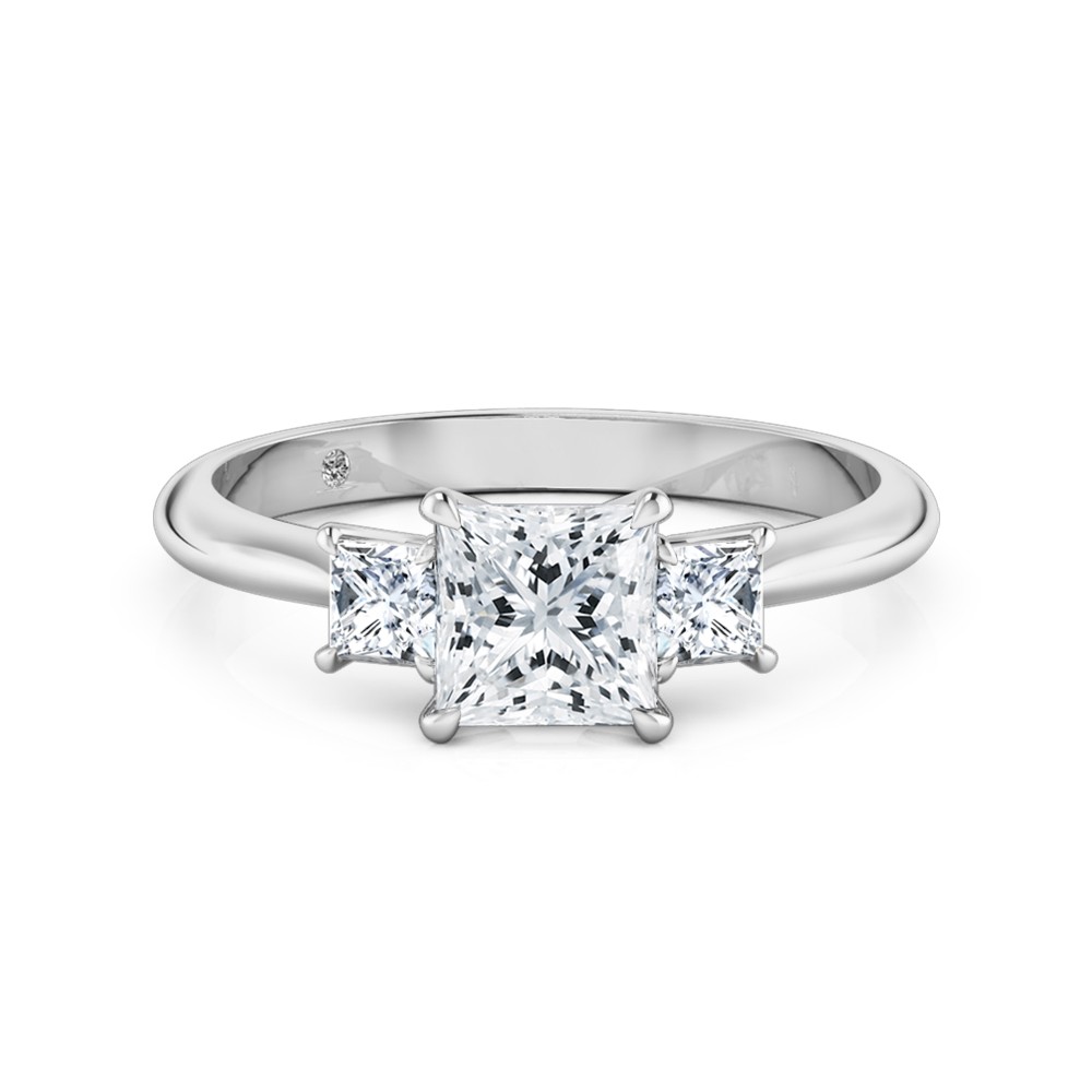 Princess Cut Trilogy Diamond Engagement Ring 18K White Gold