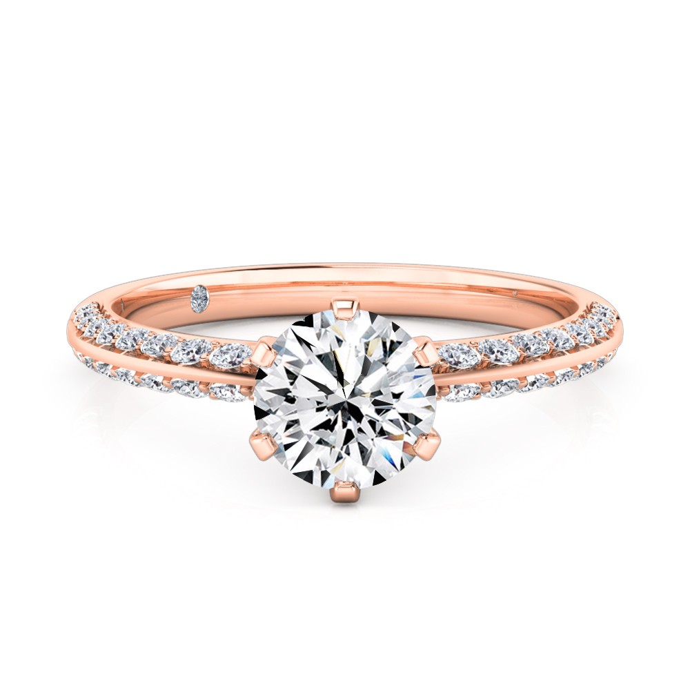 Round Cut Diamond Band Diamond Engagement Ring 18K Rose Gold