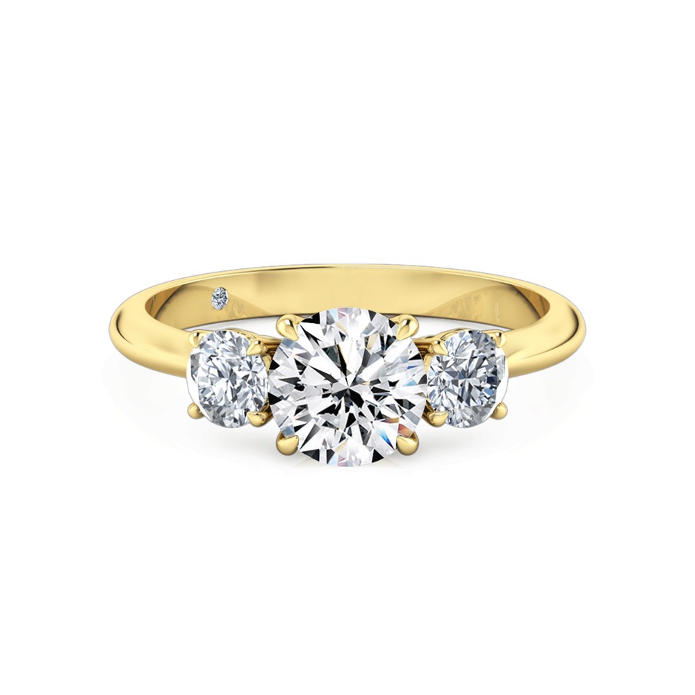 Round Cut Trilogy Diamond Engagement Ring 18K Yellow Gold