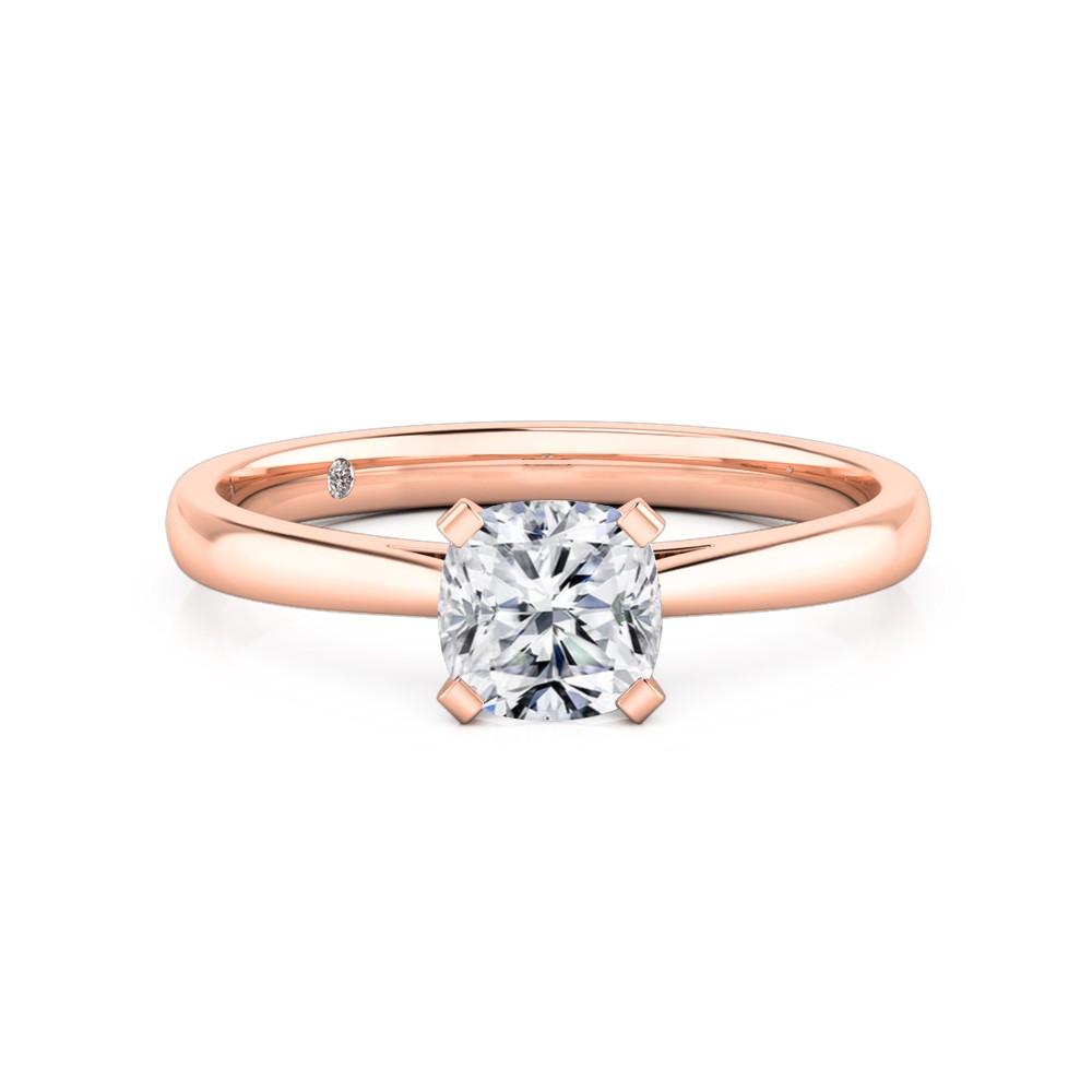 Cushion Cut Solitaire Diamond Engagement Ring 18K Rose Gold