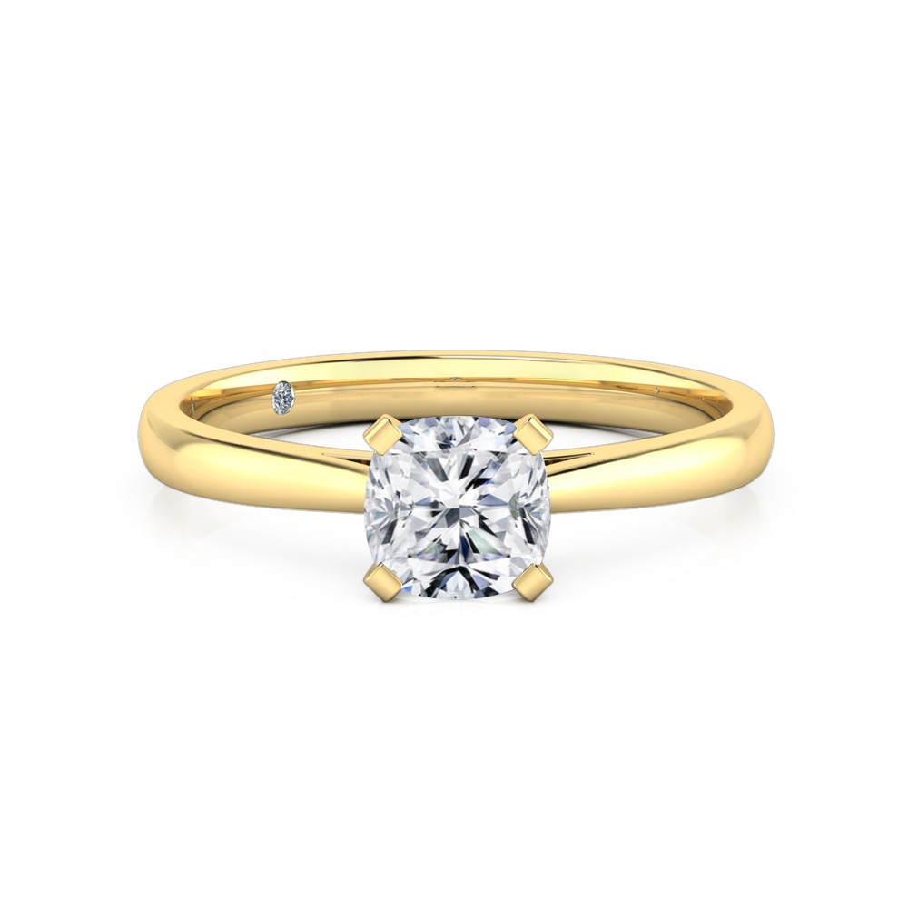 Cushion Cut Solitaire Diamond Engagement Ring 18K Yellow Gold