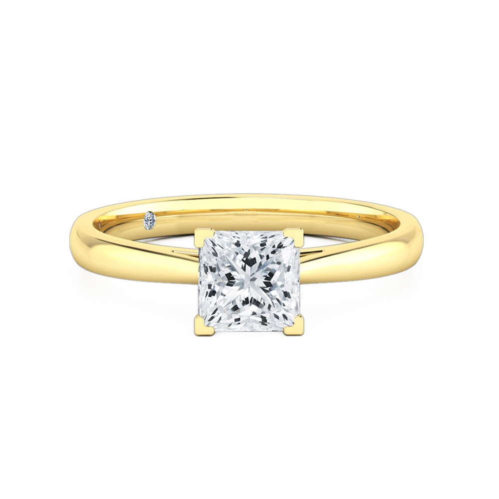 Princess Cut Solitaire Diamond Engagement Ring 18K Yellow Gold