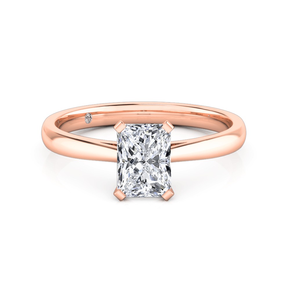 Radiant Cut Solitaire Diamond Engagement Ring 18K Rose Gold