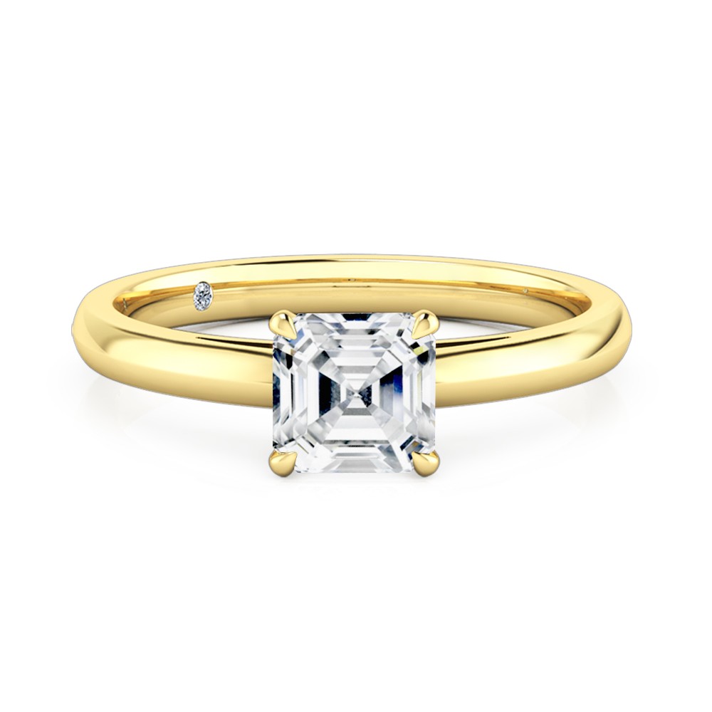 Asscher Cut Solitaire Diamond Engagement Ring 18K Yellow Gold