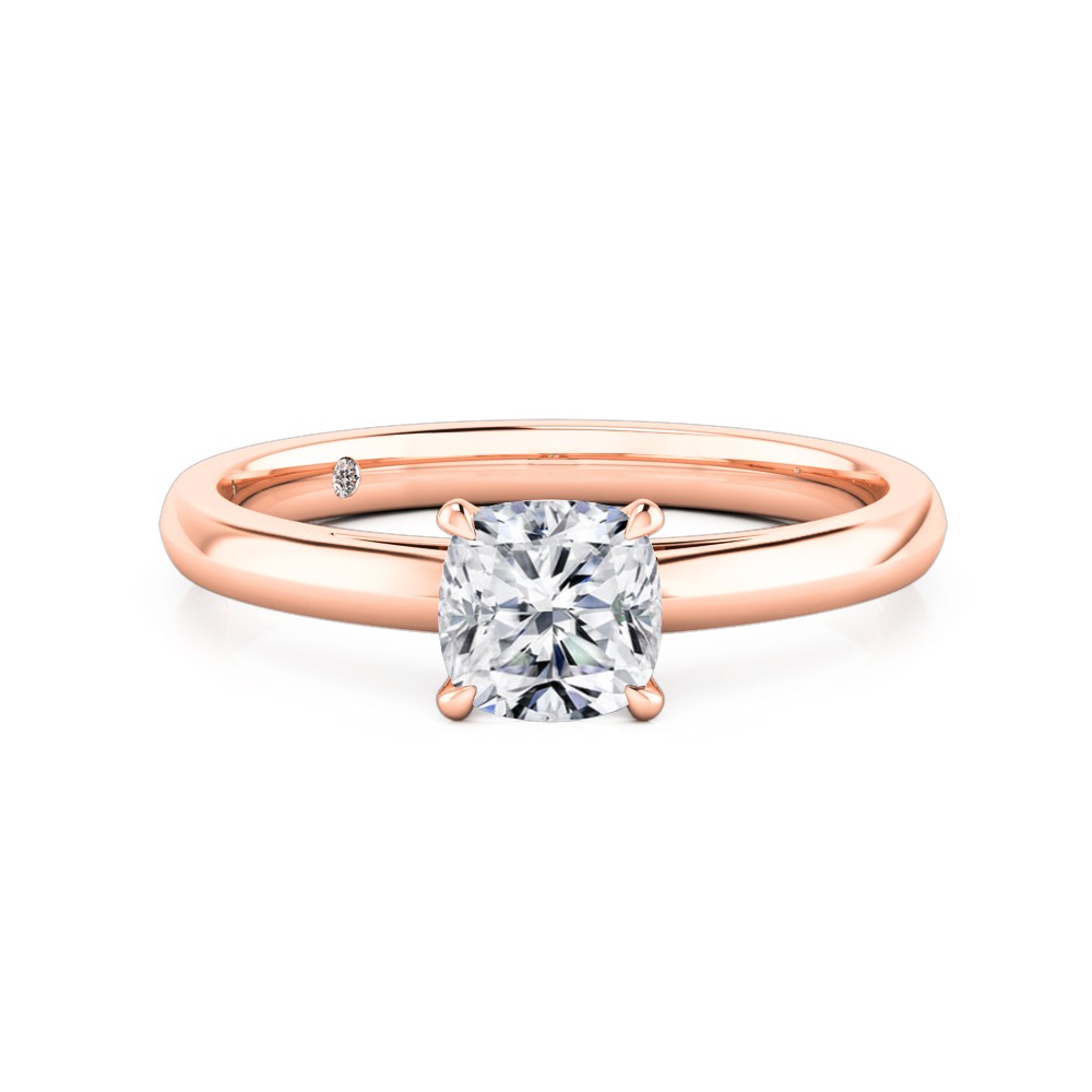 Cushion Cut Solitaire Diamond Engagement Ring 18K Rose Gold