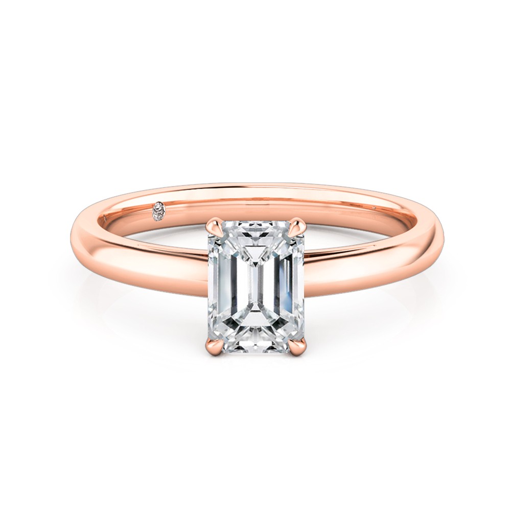 Emerald Cut Solitaire Diamond Engagement Ring 18K Rose Gold