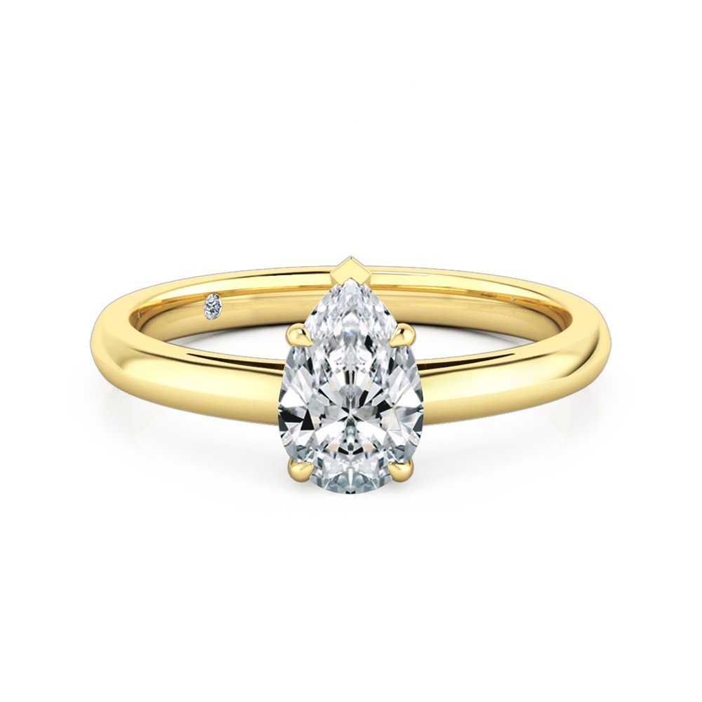 Pear Cut Solitaire Diamond Engagement Ring 18K Yellow Gold