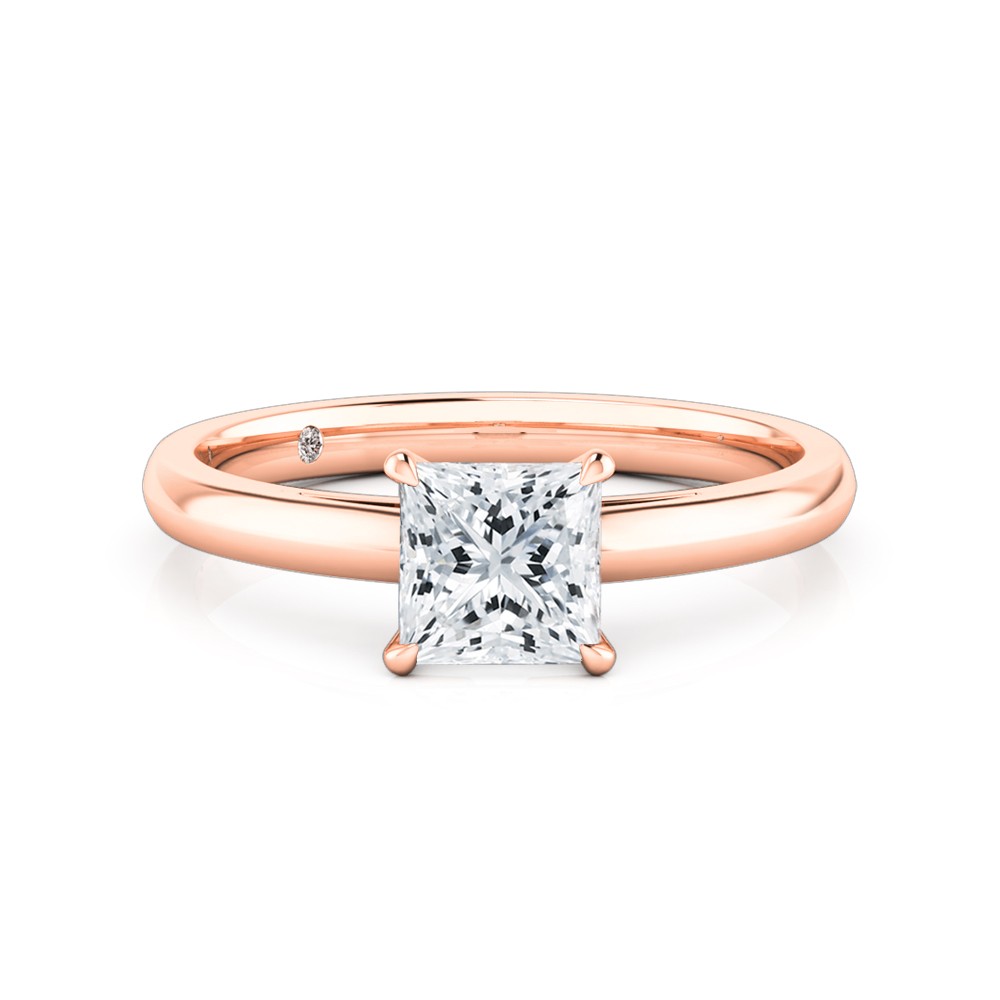 Princess Cut Solitaire Diamond Engagement Ring 18K Rose Gold