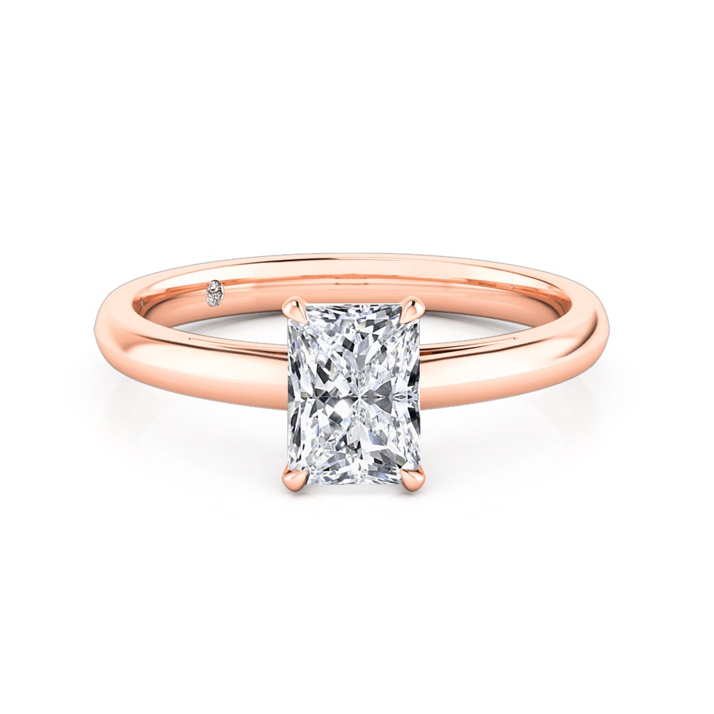 Radiant Cut Solitaire Diamond Engagement Ring 18K Rose Gold