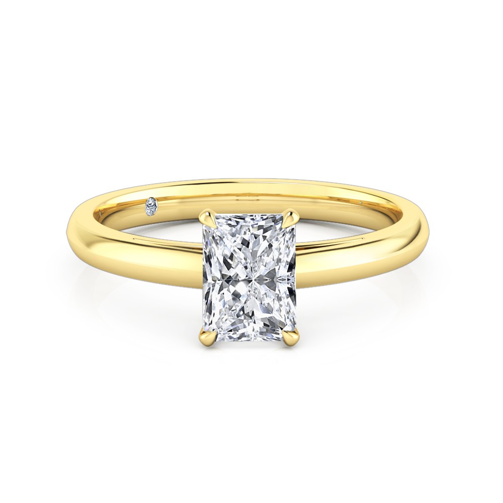 Radiant Cut Solitaire Diamond Engagement Ring 18K Yellow Gold