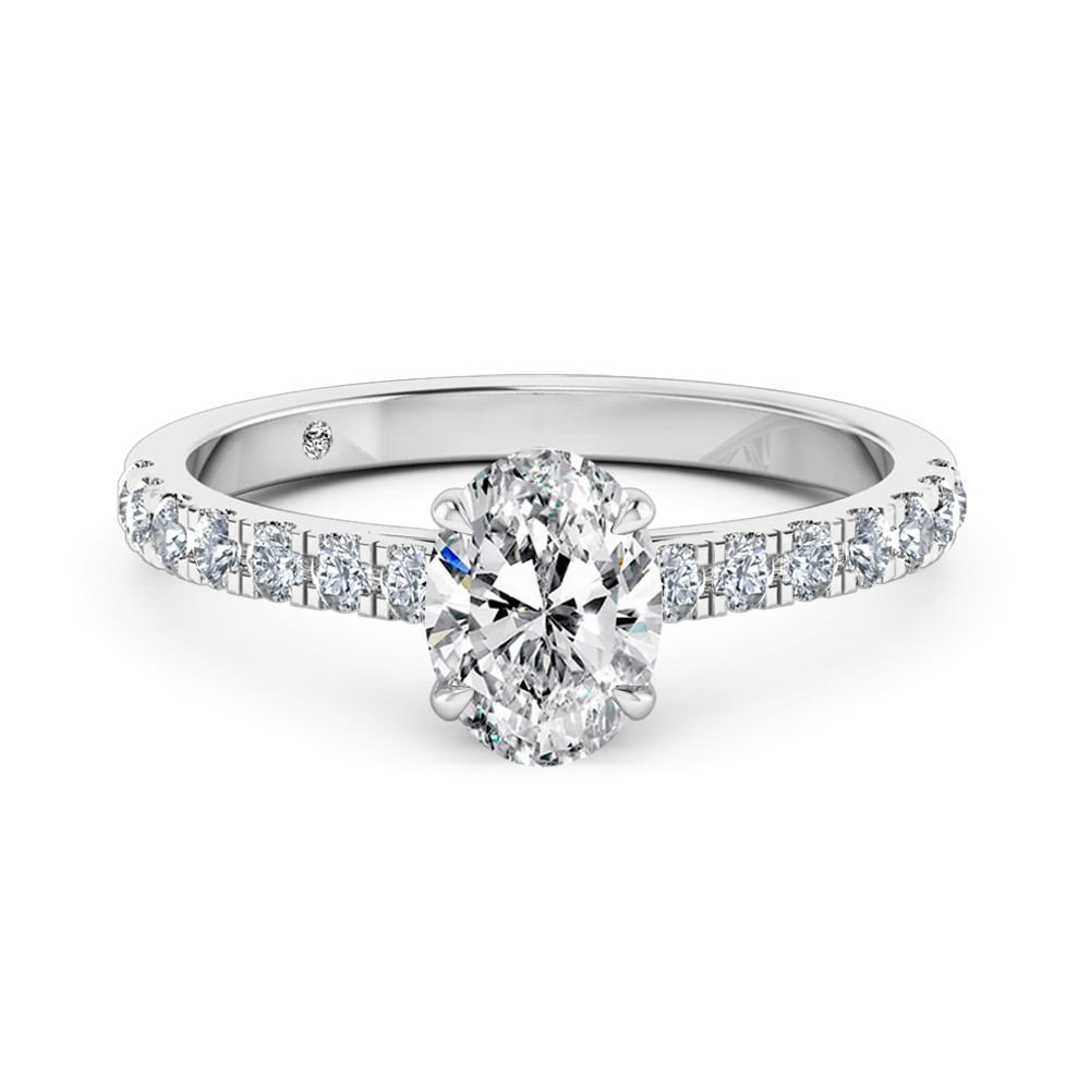 Oval Cut Diamond Band Diamond Engagement Ring 18K White Gold