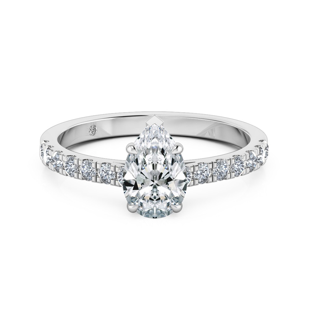 Pear Cut Diamond Band Diamond Engagement Ring 18K White Gold