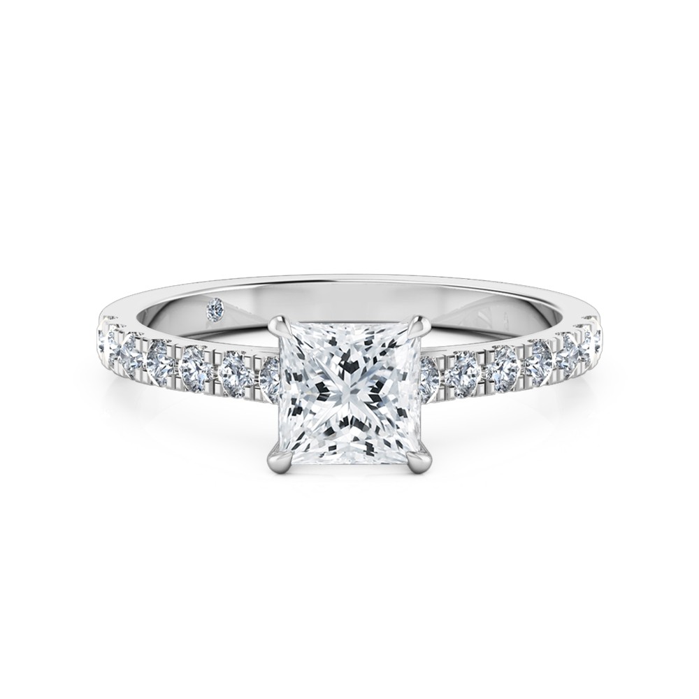 Princess Cut Diamond Band Diamond Engagement Ring 18K White Gold