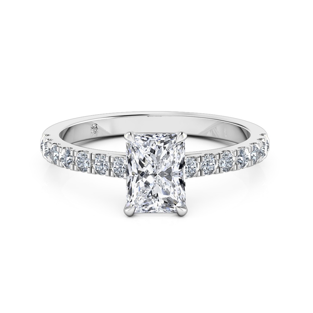 Radiant Cut Diamond Band Diamond Engagement Ring 18K White Gold