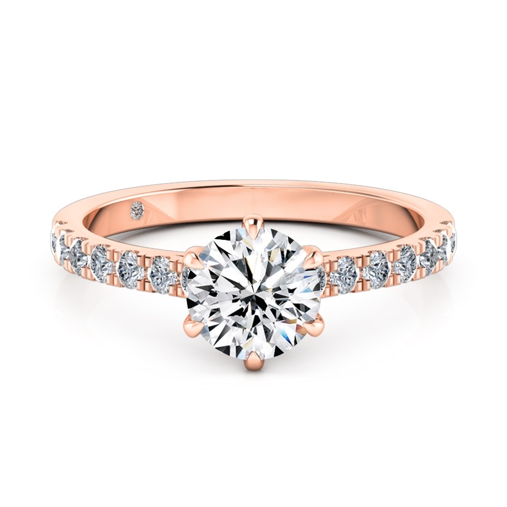 Round Cut Diamond Band Diamond Engagement Ring 18K Rose Gold