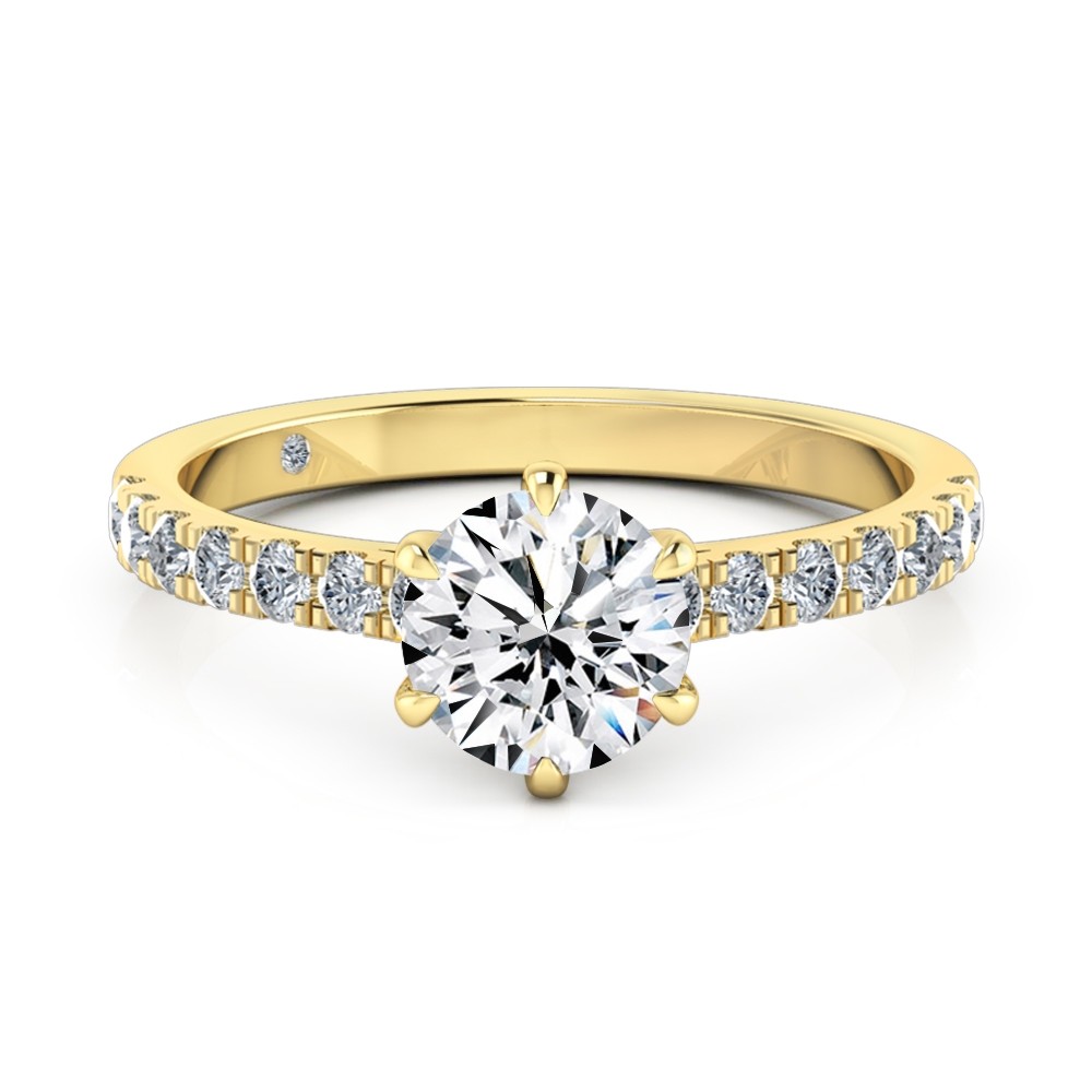 Round Cut Diamond Band Diamond Engagement Ring 18K Yellow Gold