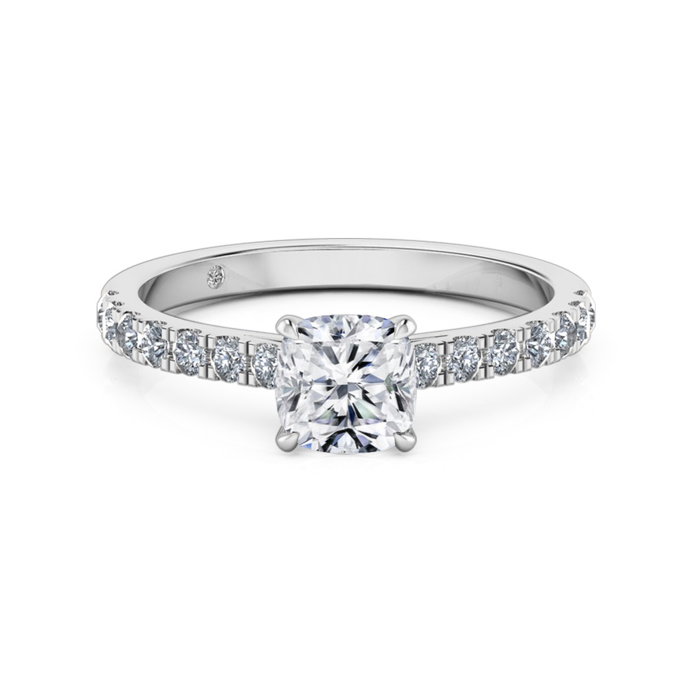 Cushion Cut Diamond Band Diamond Engagement Ring 18K White Gold