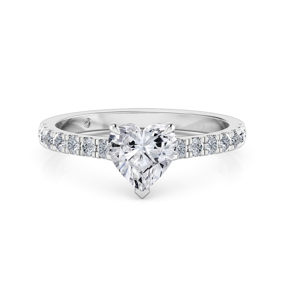 Heart Cut Diamond Band Diamond Engagement Ring 18K White Gold