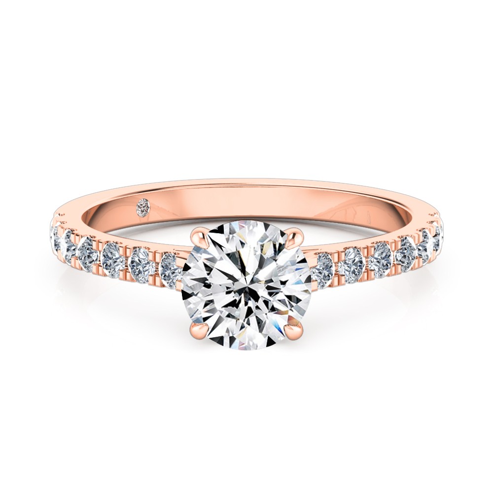 Round Cut Diamond Band Diamond Engagement Ring 18K Rose Gold