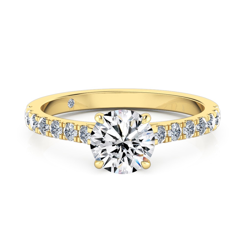 Round Cut Diamond Band Diamond Engagement Ring 18K Yellow Gold