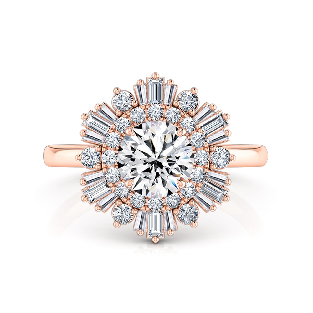 Round Cut Halo Diamond Engagement Ring 18K Rose Gold