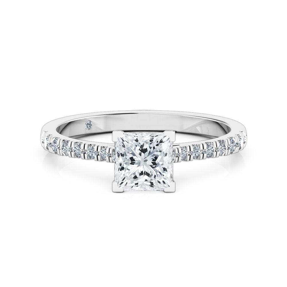 Princess Cut Diamond Band Diamond Engagement Ring 18K White Gold