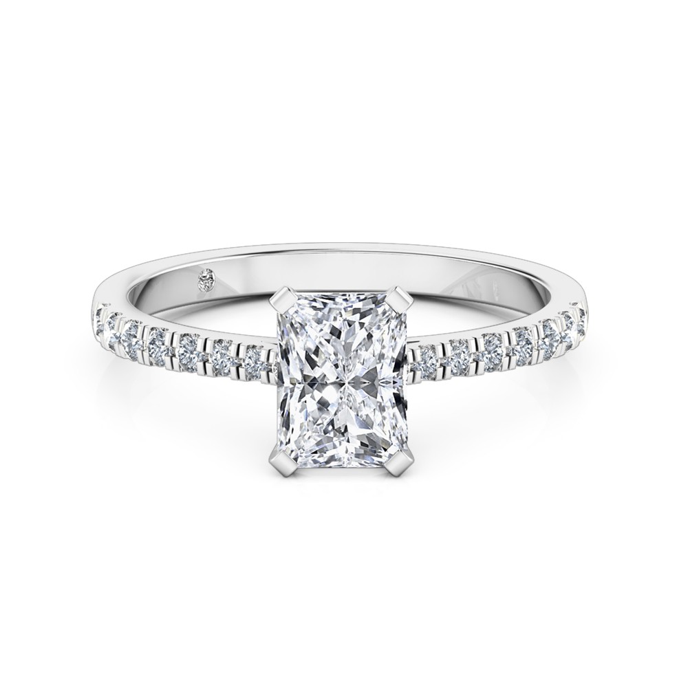 Radiant Cut Diamond Band Diamond Engagement Ring 18K White Gold