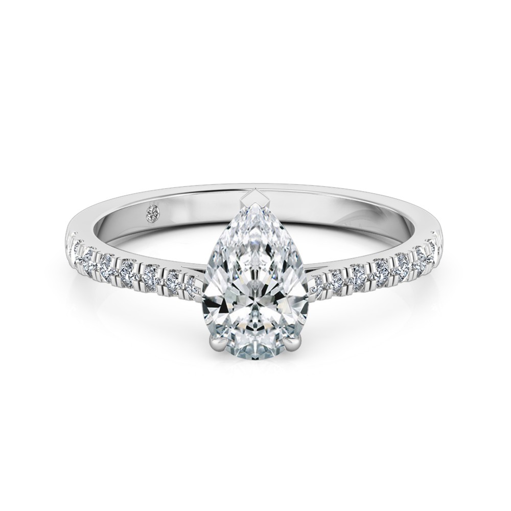 Pear Cut Diamond Band Diamond Engagement Ring 18K White Gold