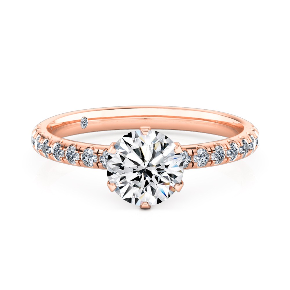 Round Cut Diamond Band Diamond Engagement Ring 18K Rose Gold