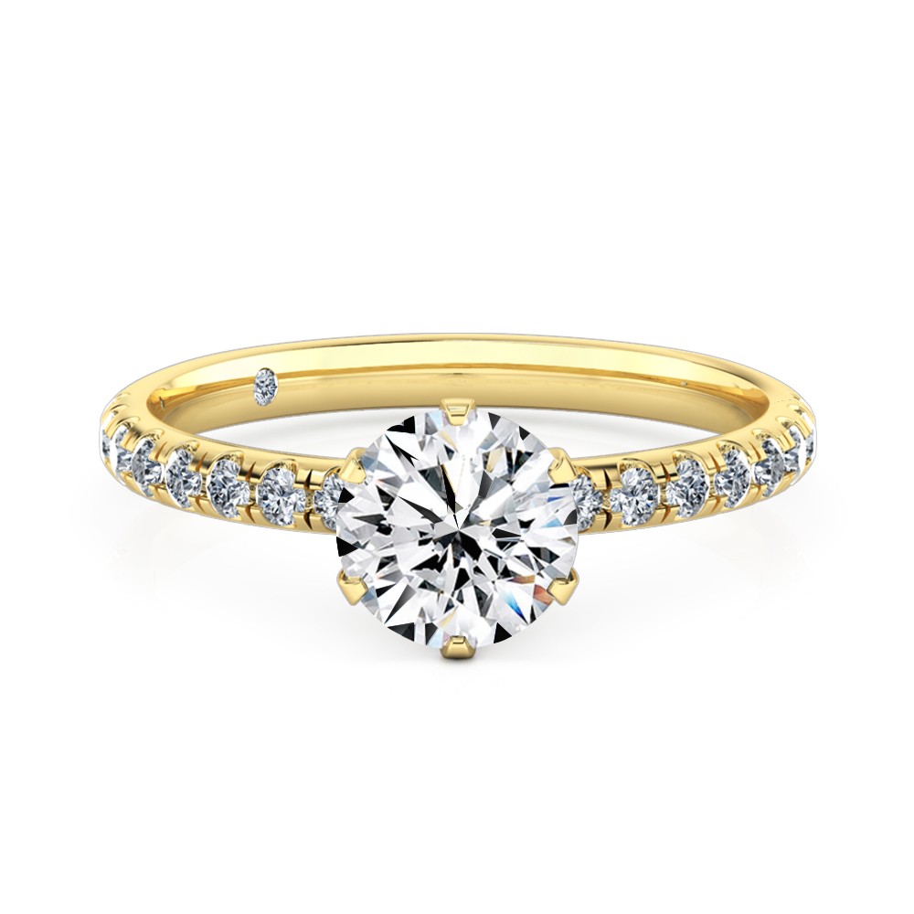 Round Cut Diamond Band Diamond Engagement Ring 18K Yellow Gold