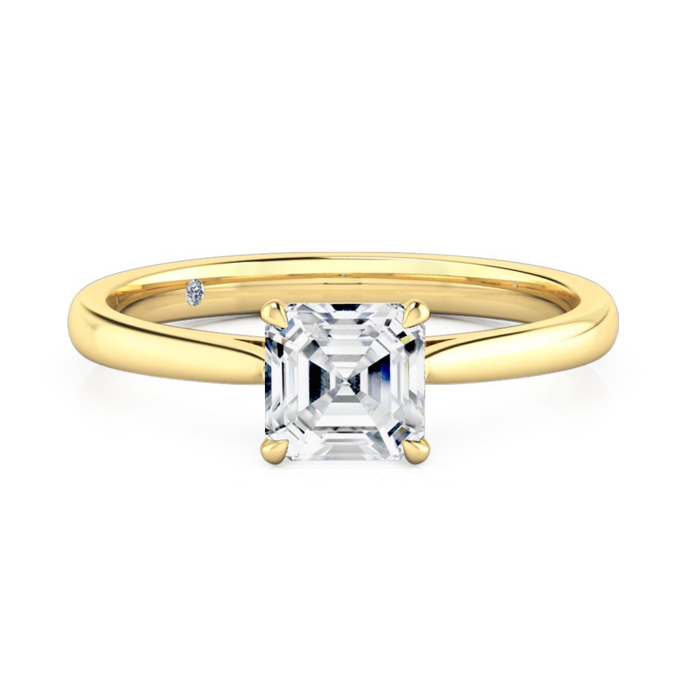 Asscher Cut Solitaire Diamond Engagement Ring 18K Yellow Gold