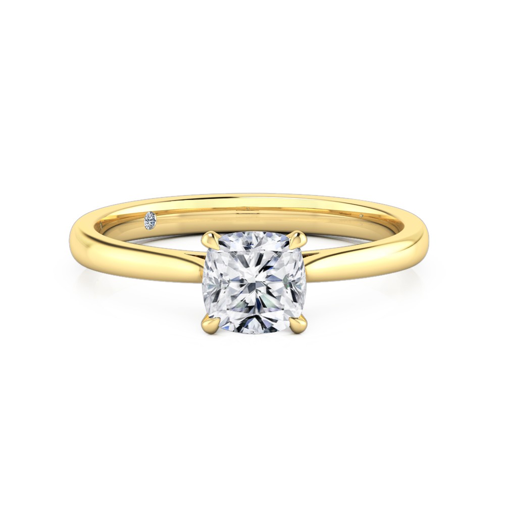 Cushion Cut Solitaire Diamond Engagement Ring 18K Yellow Gold