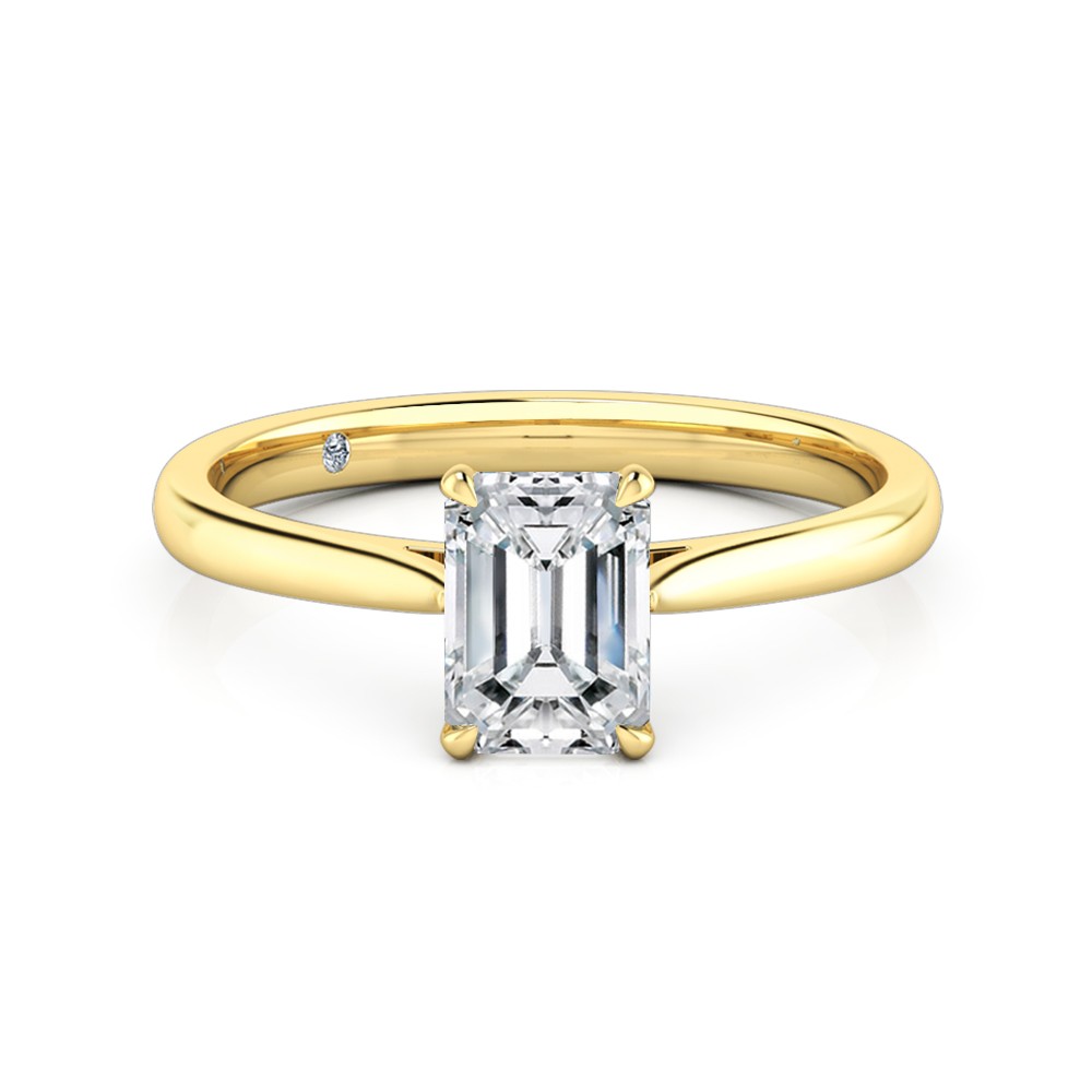 Emerald Cut Solitaire Diamond Engagement Ring 18K Yellow Gold