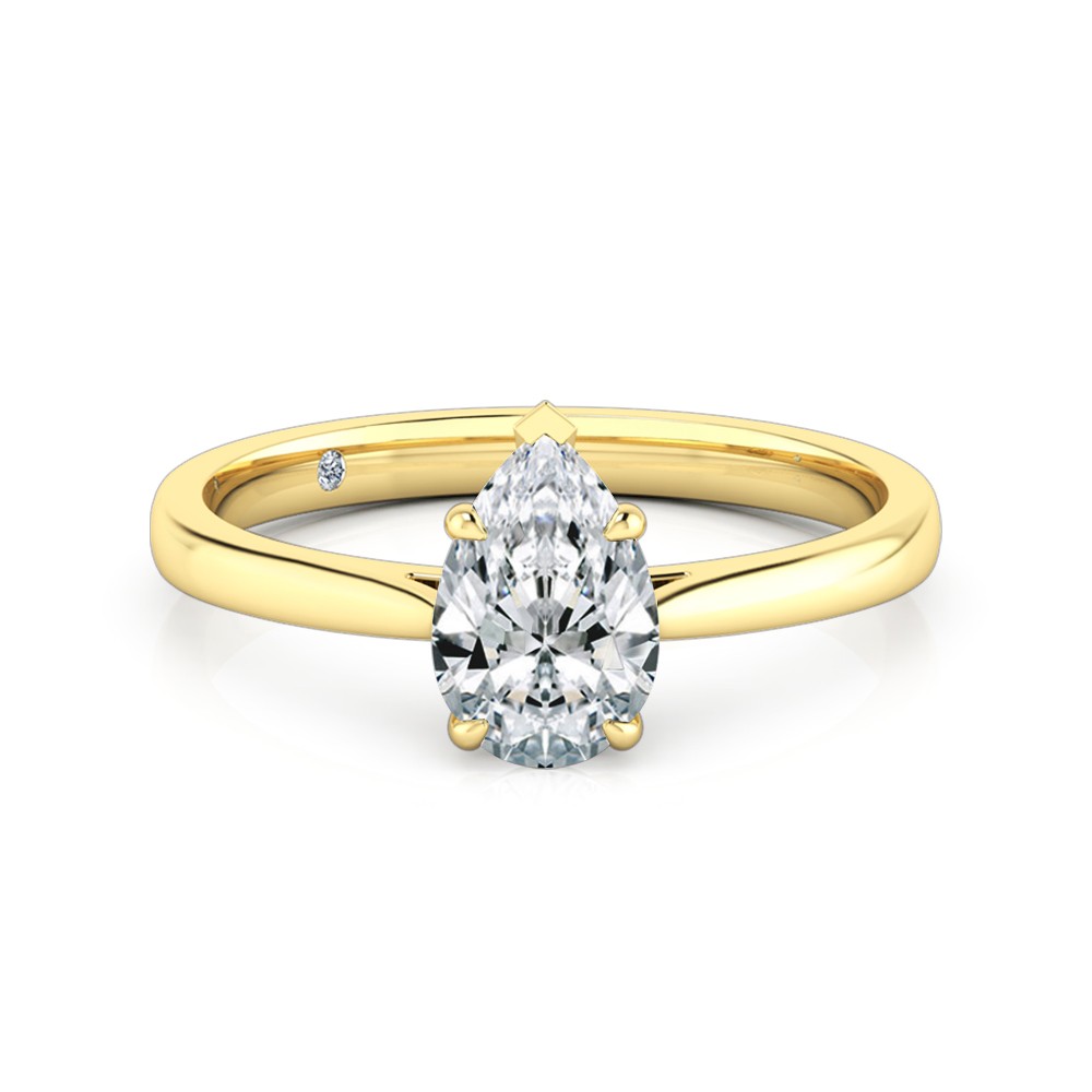 Pear Cut Solitaire Diamond Engagement Ring 18K Yellow Gold