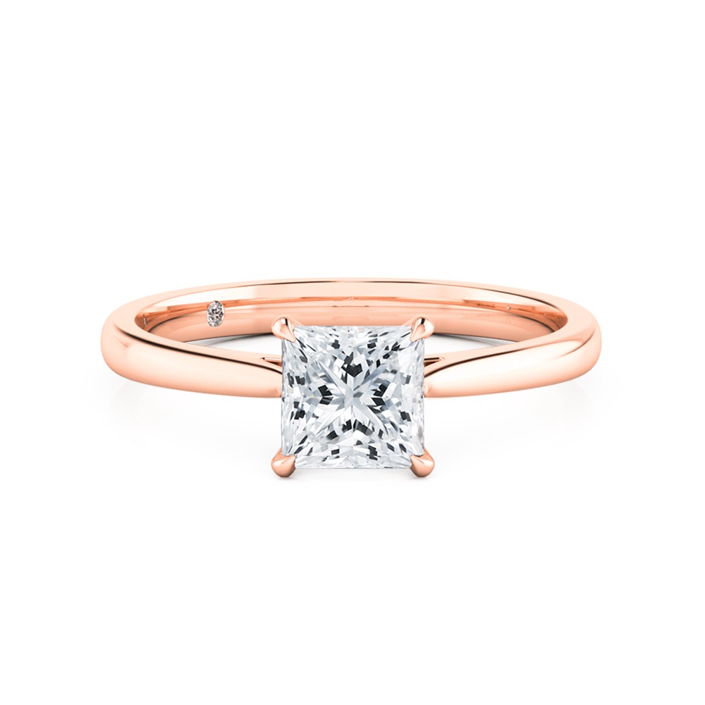 Princess Cut Solitaire Diamond Engagement Ring 18K Rose Gold