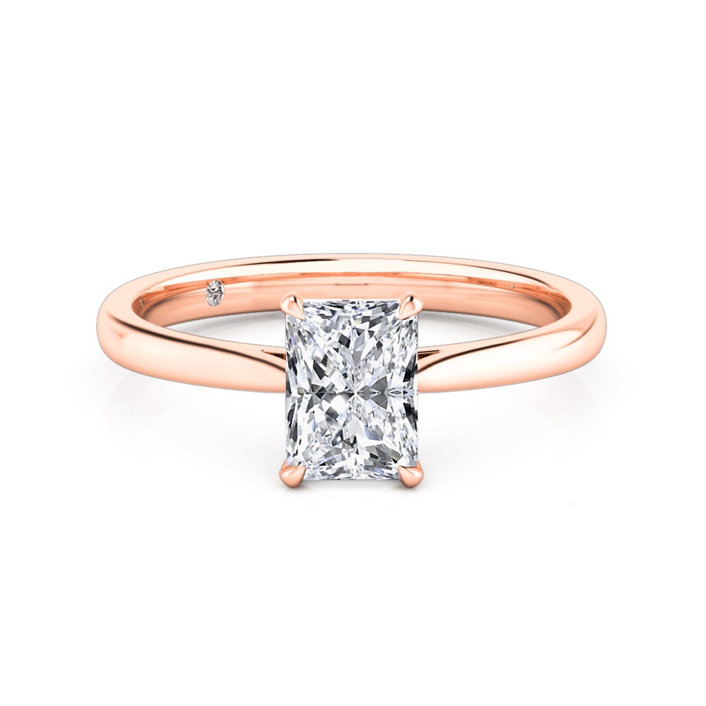 Radiant Cut Solitaire Diamond Engagement Ring 18K Rose Gold