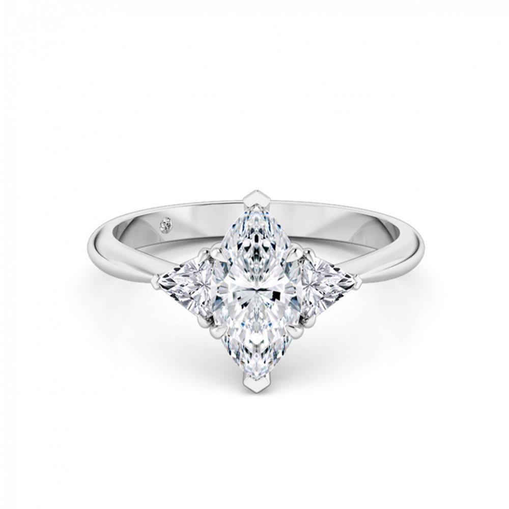 Marquise Cut Trilogy Diamond Engagement Ring 18K White Gold