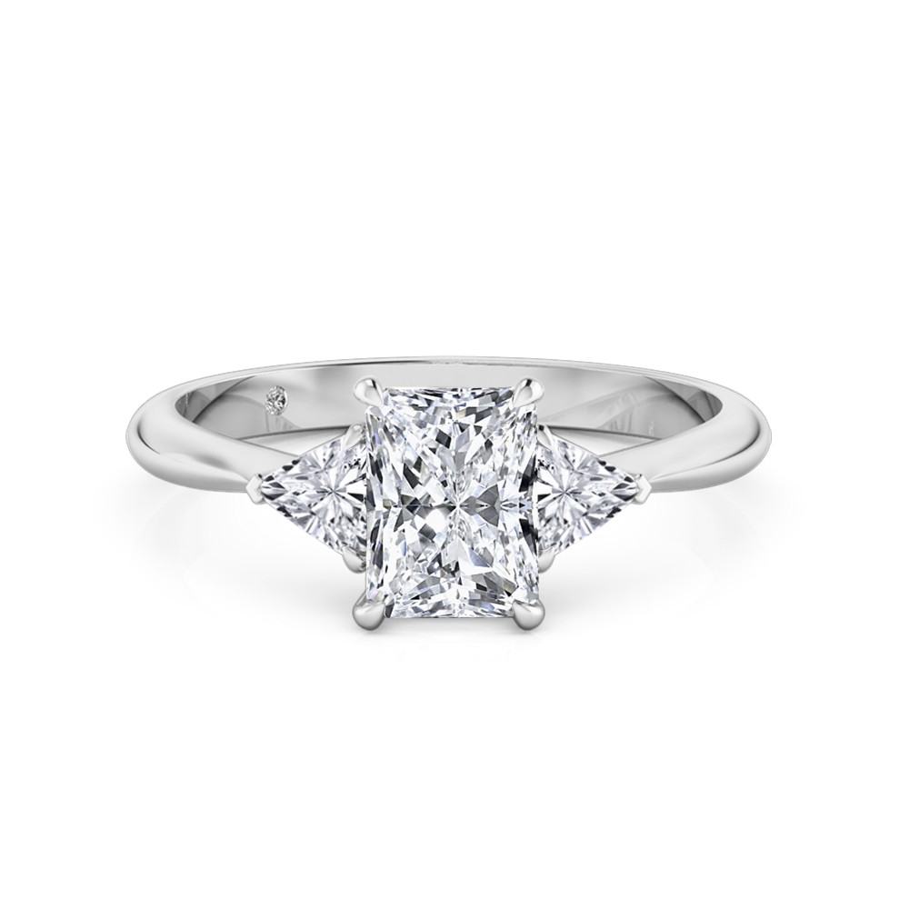 Radiant Cut Trilogy Diamond Engagement Ring 18K White Gold